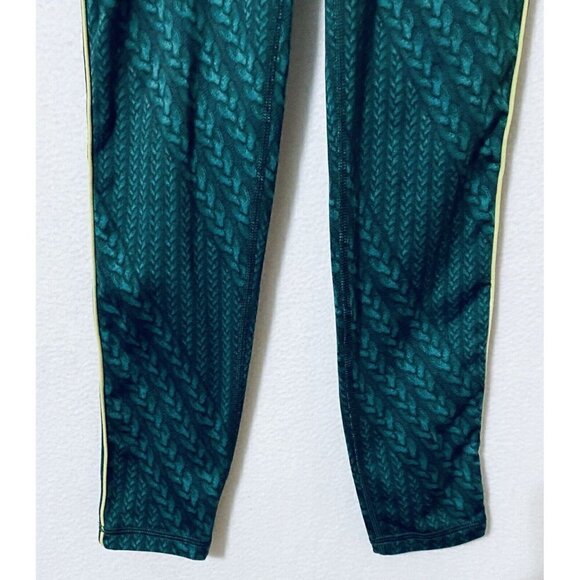 Aerie Womens Medium Leggings Green Braided Print Yellow Stripe Stretch Yoga - Picture 2 of 9